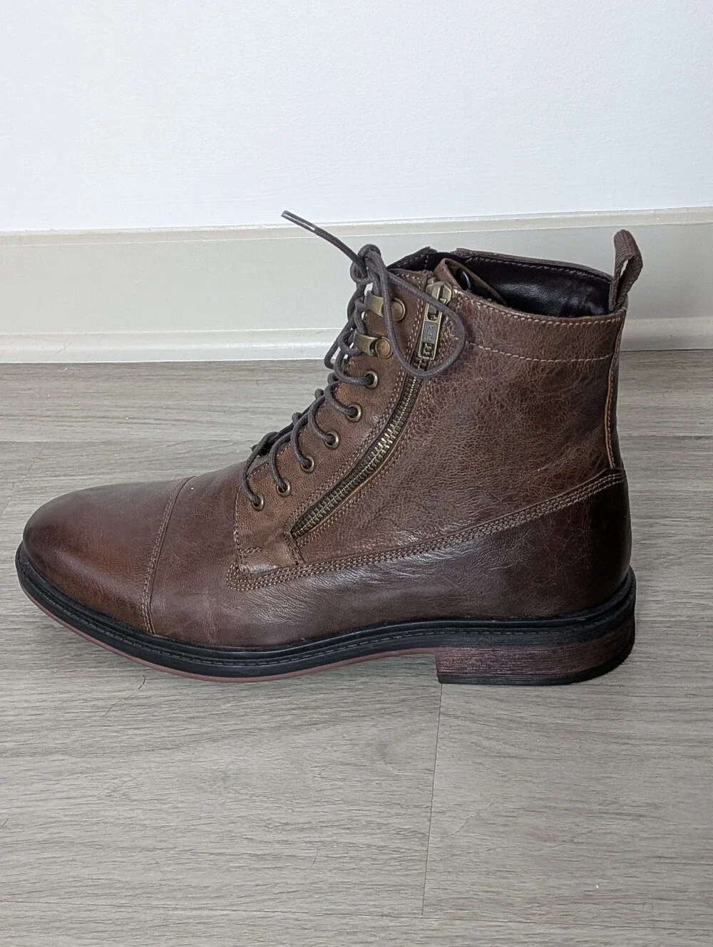 Steve Madden P-Gabe Mens Brown Leather Lace Up Casual Dress Boot Size 10